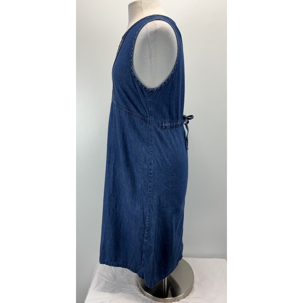 Vtg Erika & Co Denim Jumper Midi Dress Women's S Blue Floral Embroidered Cottage - Picture 2 of 6